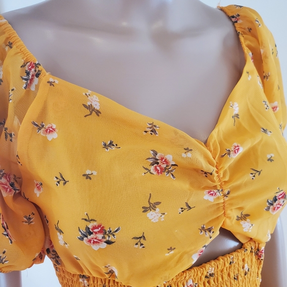 Yellow Floral Cut-Out Tiered Mini Sundress - Picture 7 of 14